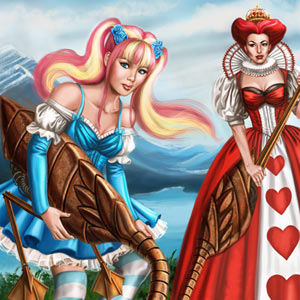 gothic lolita alice in wonderland with queen of hearts with steampunk flamingos