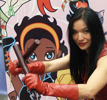Sandra wearing her Mordsith Outfit at the San Diego Comic-con in 2011